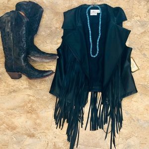 Black leather fringe vest NWT by cowgirl j…